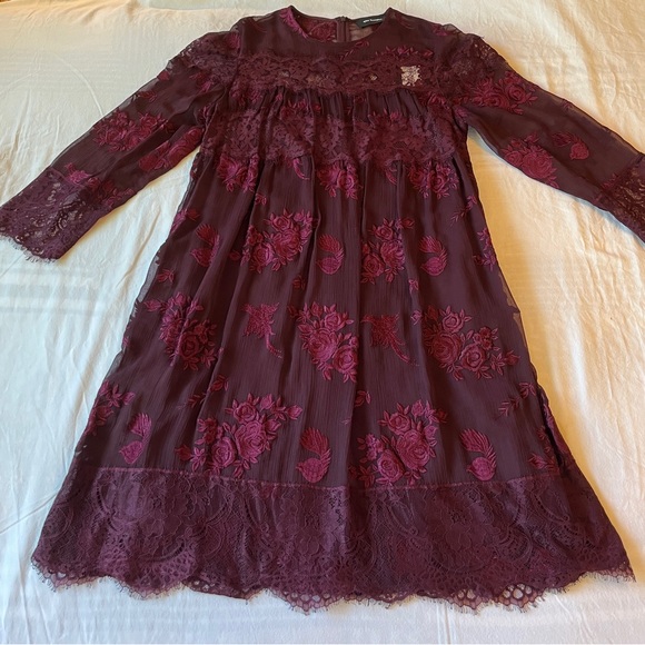 The Kooples Burgundy Lace Mini Cocktail Party Date Night Dress Size S Small NWT - Picture 4 of 8